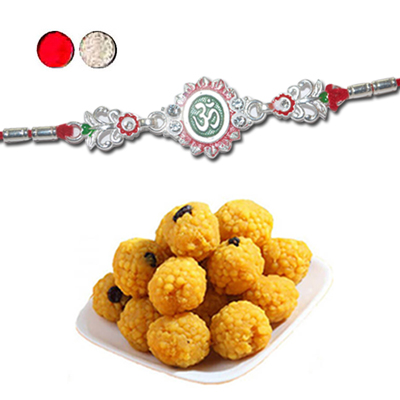 "Rakhi - SIL-6020 A (Single Rakhi), 500gms of Laddu - Click here to View more details about this Product